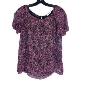 DVF Silk Cassandra Pink Black Top Short Sleeve Blouse